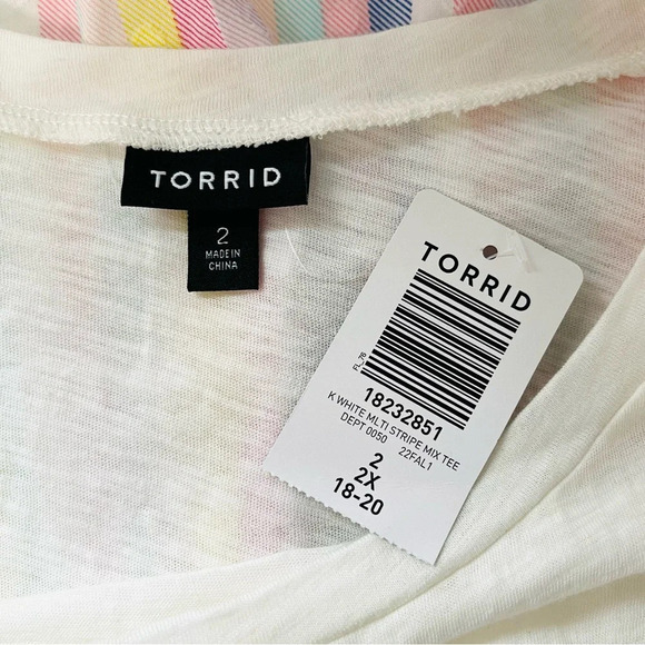 torrid NWT 100% Cotton White Multicolor Striped Back Mixer Tee 2X Women’s - Picture 9 of 11
